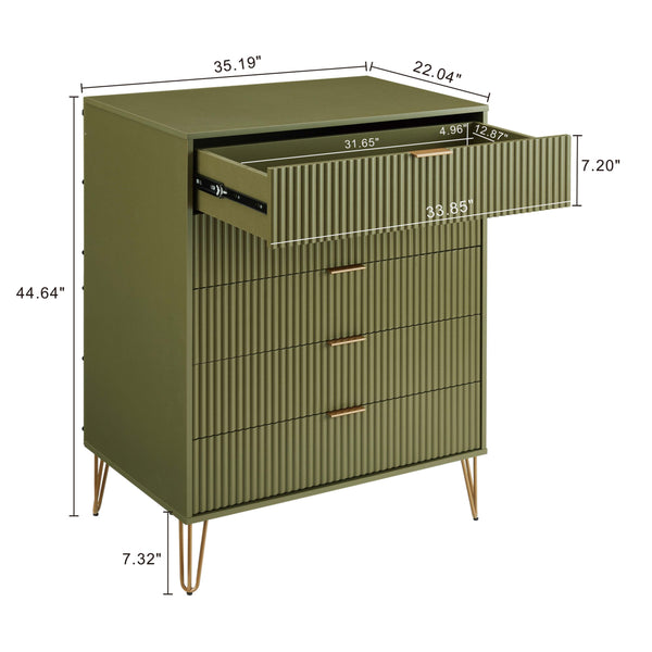 2-Piece DUMBO  5-Drawer Tall Dresser and DUMBO 10-Drawer Double Tall Dresser in Olive Green 2-DB04-OG Manhattan Comfort