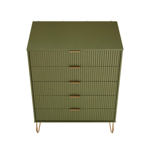 2-Piece DUMBO  5-Drawer Tall Dresser and DUMBO 10-Drawer Double Tall Dresser in Olive Green 2-DB04-OG Manhattan Comfort