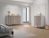 2-Piece DUMBO  5-Drawer Tall Dresser and DUMBO 10-Drawer Double Tall Dresser in White and Grey 2-DB04-WG Manhattan Comfort