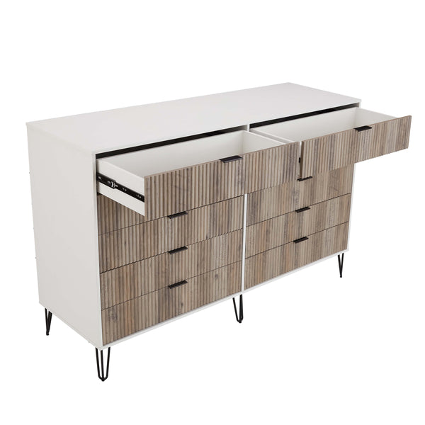 2-Piece DUMBO  5-Drawer Tall Dresser and DUMBO 10-Drawer Double Tall Dresser in White and Grey 2-DB04-WG Manhattan Comfort