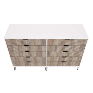 2-Piece DUMBO  5-Drawer Tall Dresser and DUMBO 10-Drawer Double Tall Dresser in White and Grey 2-DB04-WG Manhattan Comfort