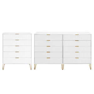 2-Piece DUMBO  5-Drawer Tall Dresser and DUMBO 10-Drawer Double Tall Dresser in White 2-DB04-WH Manhattan Comfort