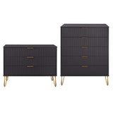 2-Piece DUMBO  5-Drawer Tall Dresser and DUMBO 3-Drawer Standard Dresser in Black 2-DB05-BK Manhattan Comfort