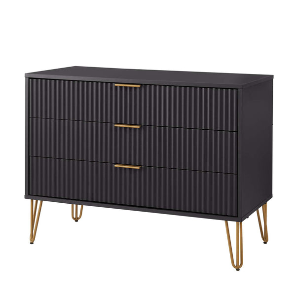 2-Piece DUMBO  5-Drawer Tall Dresser and DUMBO 3-Drawer Standard Dresser in Black 2-DB05-BK Manhattan Comfort