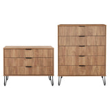 2-Piece DUMBO  5-Drawer Tall Dresser and DUMBO 3-Drawer Standard Dresser in Golden Brown 2-DB05-GB Manhattan Comfort