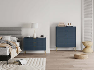 2-Piece DUMBO  5-Drawer Tall Dresser and DUMBO 3-Drawer Standard Dresser in Midnight Blue 2-DB05-MB Manhattan Comfort