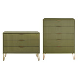 2-Piece DUMBO  5-Drawer Tall Dresser and DUMBO 3-Drawer Standard Dresser in Olive Green 2-DB05-OG Manhattan Comfort