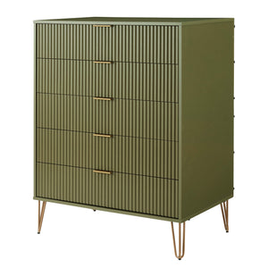 2-Piece DUMBO  5-Drawer Tall Dresser and DUMBO 3-Drawer Standard Dresser in Olive Green 2-DB05-OG Manhattan Comfort