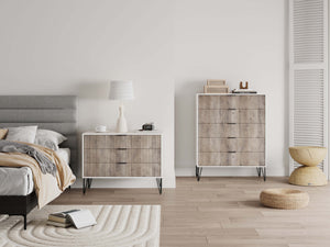 2-Piece DUMBO  5-Drawer Tall Dresser and DUMBO 3-Drawer Standard Dresser in White and Grey 2-DB05-WG Manhattan Comfort
