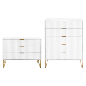 2-Piece DUMBO  5-Drawer Tall Dresser and DUMBO 3-Drawer Standard Dresser in White 2-DB05-WH Manhattan Comfort