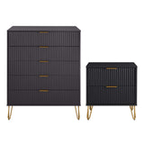 2-Piece DUMBO  5-Drawer Tall Dresser and DUMBO Nightstand 2.0 in Black 2-DB06-BK Manhattan Comfort