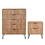 2-Piece DUMBO  5-Drawer Tall Dresser and DUMBO Nightstand 2.0 in Golden Brown 2-DB06-GB Manhattan Comfort