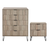 2-Piece DUMBO  5-Drawer Tall Dresser and DUMBO Nightstand 2.0 in Rustic Grey 2-DB06-GY Manhattan Comfort