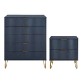 2-Piece DUMBO  5-Drawer Tall Dresser and DUMBO Nightstand 2.0 in Midnight Blue 2-DB06-MB Manhattan Comfort