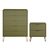 2-Piece DUMBO  5-Drawer Tall Dresser and DUMBO Nightstand 2.0 in Olive Green 2-DB06-OG Manhattan Comfort