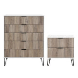 2-Piece DUMBO  5-Drawer Tall Dresser and DUMBO Nightstand 2.0 in White and Grey 2-DB06-WG Manhattan Comfort