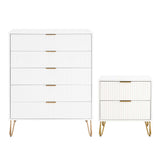 2-Piece DUMBO  5-Drawer Tall Dresser and DUMBO Nightstand 2.0 in White 2-DB06-WH Manhattan Comfort