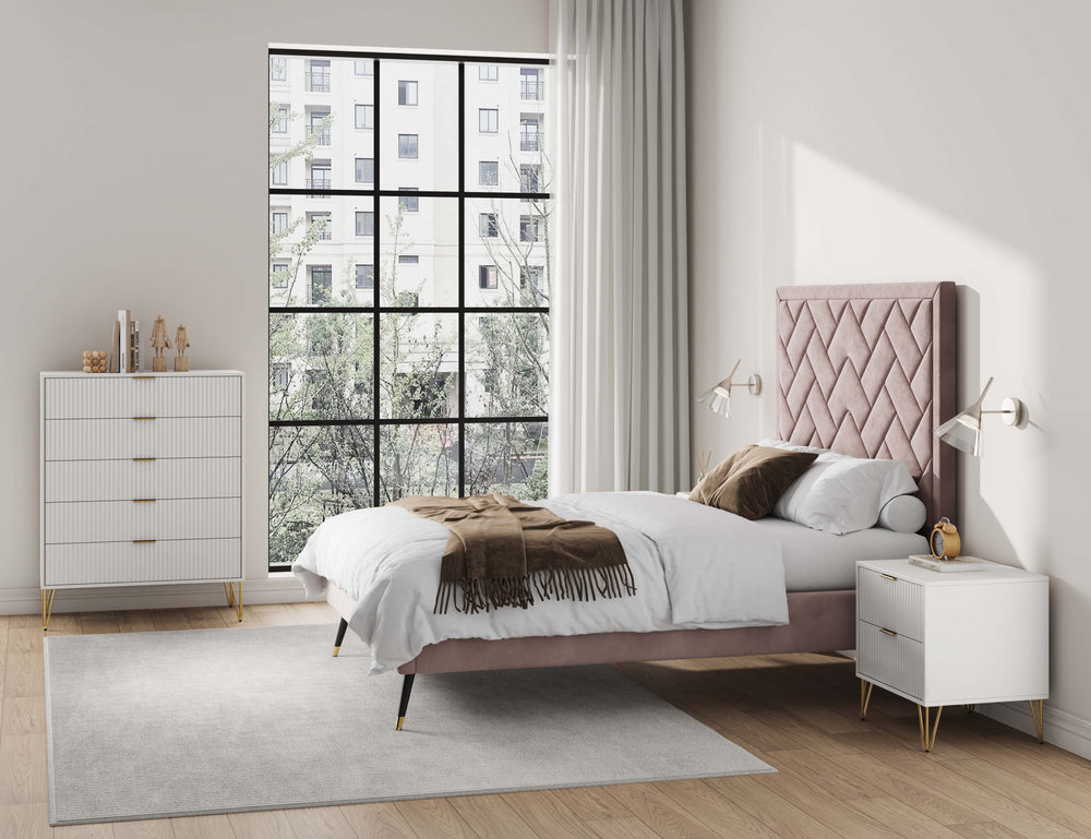 2-Piece DUMBO  5-Drawer Tall Dresser and DUMBO Nightstand 2.0 in White 2-DB06-WH Manhattan Comfort