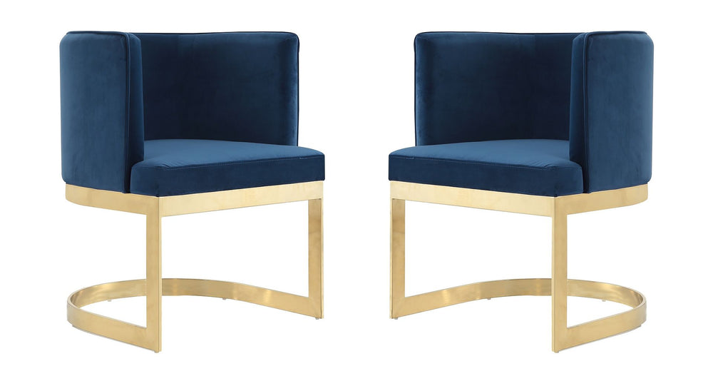 Manhattan Comfort Aura Modern Dining Chair (Set of 2) Royal Blue and Polished Brass 2-DC026-BL