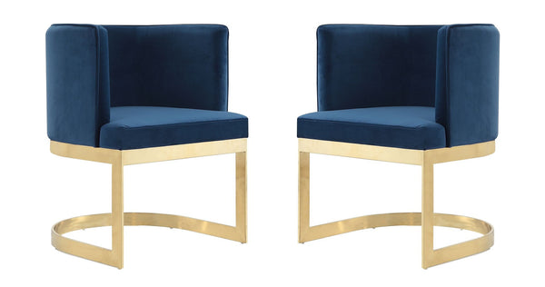 Manhattan Comfort Aura Modern Dining Chair (Set of 2) Royal Blue and Polished Brass 2-DC026-BL