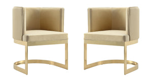 Manhattan Comfort Aura Modern Dining Chair (Set of 2) Sand and Polished Brass 2-DC026-SD