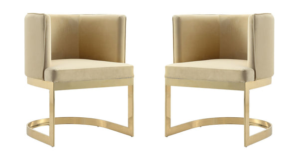 Manhattan Comfort Aura Modern Dining Chair (Set of 2) Sand and Polished Brass 2-DC026-SD