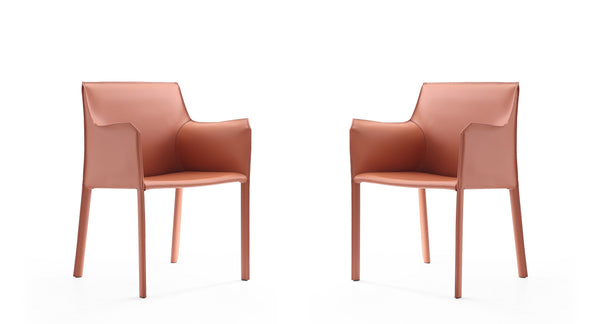 Manhattan Comfort Paris Saddle Leather Dining Armchair Set Of 2 - Stylish Comfort With Metal Legs For Every Decor Clay Metal 2-dc034-cl