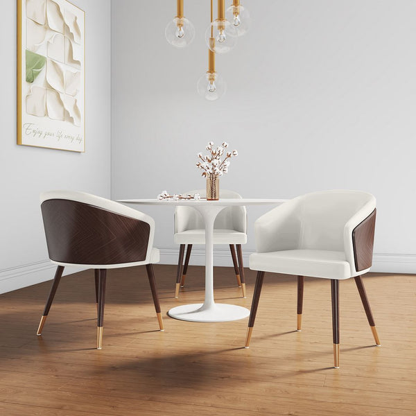 Manhattan Comfort Reeva Modern Dining Chair - Set of 2 Walnut and Cream 2-DC082-CR