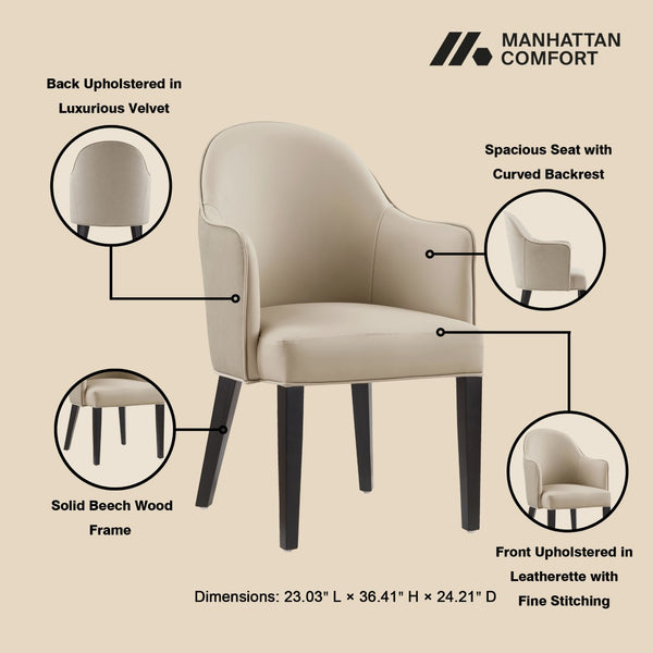 Manhattan Comfort Hillman Stylish Leatherette And Velvet Dining Armchair With Beech Wood Legs For Modern Elegance Sand Beech Wood 2-dc087ar2-sd