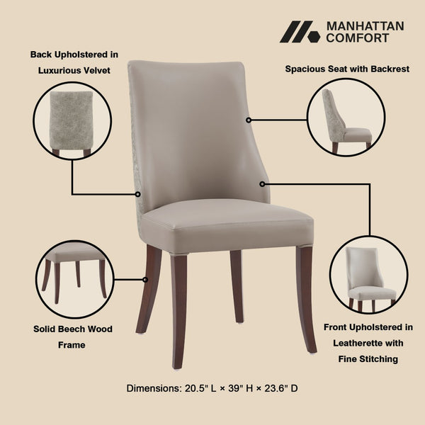 Manhattan Comfort Connie Elegant Leatherette And Velvet Dining Chairs With Beech Wood Legs - Set Of 4 For Sophisticated Dining Taupe Beech Wood 2-dc095-tp