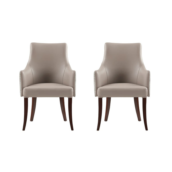 Manhattan Comfort Connie Elegant Leatherette And Velvet Dining Armchair With Beech Wood Legs For Stylish Dining Experience Taupe Beech Wood 2-dc095ar-tp