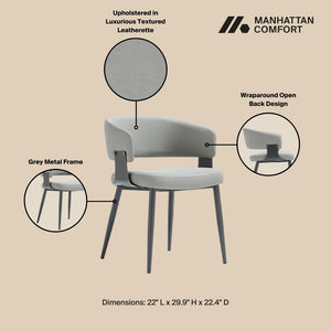 Manhattan Comfort Luce Textured Leatherette Dining Chair Set With Metal Legs - Modern Comfort For Every Table Setting Stone Grey Metal 2-dc097-gy