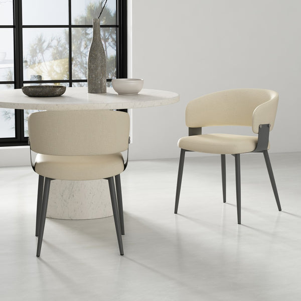 Manhattan Comfort Luce Textured Leatherette Dining Chair Set With Metal Legs - Modern Comfort For Every Table Setting Sand Metal 2-dc097-sd