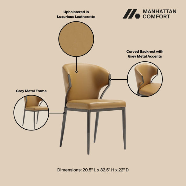 Manhattan Comfort Kirsten Contemporary Leatherette Dining Chair Set Of 4 - Elegant Design With Metal Frame & Comfort Camel Beech Wood 2-dc098-cl