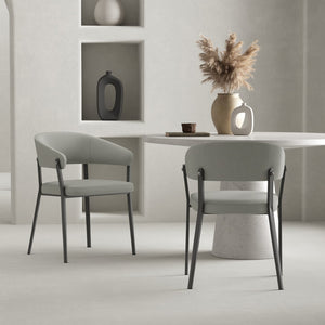 Manhattan Comfort Belle Textured Leatherette Dining Chair With Elegant Metal Legs - Perfect For Comfort & Style Stone Grey Metal 2-dc099-gy