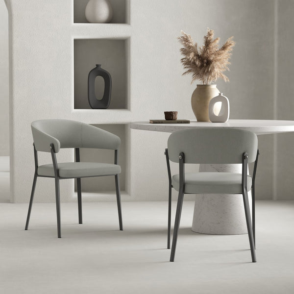 Manhattan Comfort Belle Textured Leatherette Dining Chair With Elegant Metal Legs - Perfect For Comfort & Style Stone Grey Metal 2-dc099-gy