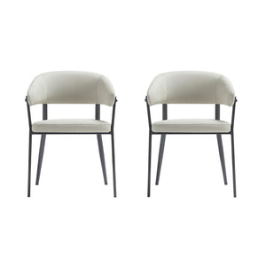 Manhattan Comfort Belle Textured Leatherette Dining Chair With Elegant Metal Legs - Perfect For Comfort & Style Oatmeal Metal 2-dc099-ot