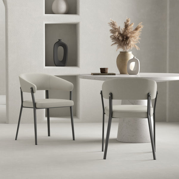 Manhattan Comfort Belle Textured Leatherette Dining Chair With Elegant Metal Legs - Perfect For Comfort & Style Oatmeal Metal 2-dc099-ot