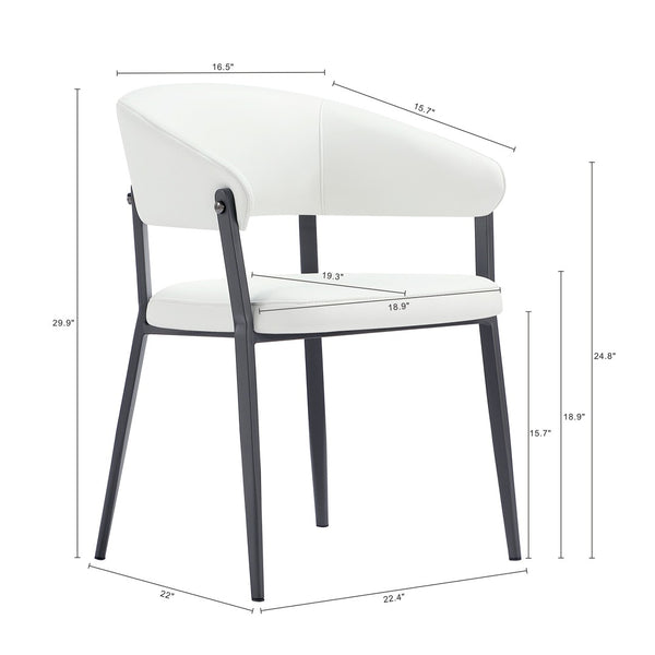 Manhattan Comfort Belle Textured Leatherette Dining Chair With Elegant Metal Legs - Perfect For Comfort & Style White Metal 2-dc099-wh