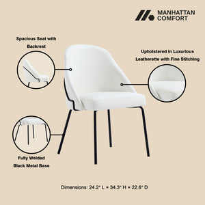 Manhattan Comfort Gracie Leatherette Dining Chair Set With Stylish Steel Legs For Modern Elegance In Any Space White And Black Steel 2-dc100-bwh