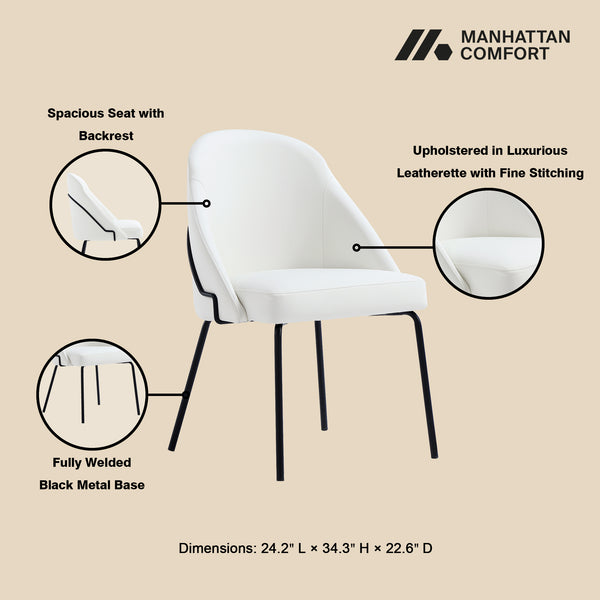 Manhattan Comfort Gracie Leatherette Dining Chair Set With Stylish Steel Legs For Modern Elegance In Any Space White And Black Steel 2-dc100-bwh