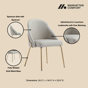 Manhattan Comfort Gracie Leatherette Dining Chair Set With Stylish Steel Legs For Modern Elegance In Any Space Stone And Gold Steel 2-dc100-gst
