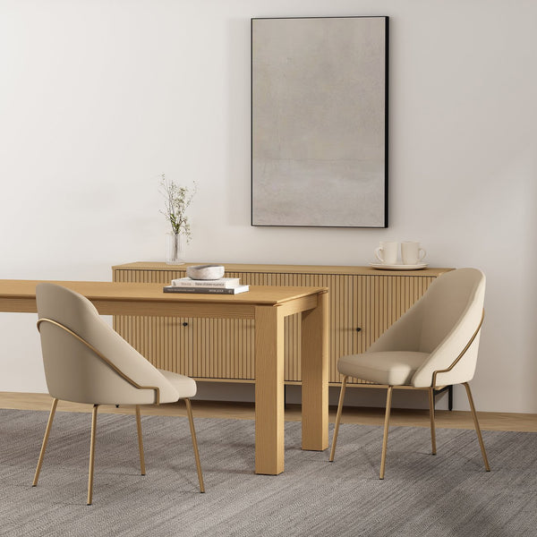 Manhattan Comfort Gracie Leatherette Dining Chair Set With Stylish Steel Legs For Modern Elegance In Any Space Tan And Gold Steel 2-dc100-gtn