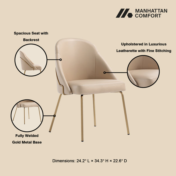 Manhattan Comfort Gracie Leatherette Dining Chair Set With Stylish Steel Legs For Modern Elegance In Any Space Tan And Gold Steel 2-dc100-gtn