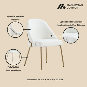 Manhattan Comfort Gracie Leatherette Dining Chair Set With Stylish Steel Legs For Modern Elegance In Any Space White And Gold Steel 2-dc100-gwh