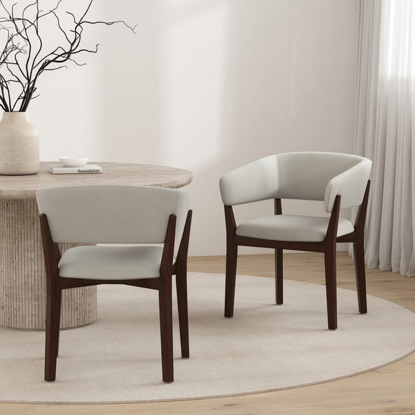 Manhattan Comfort Blake Faux Mohair Dining Armchair Set - Sculptural Elegance With Beech Wood Legs For Timeless Style Greige Beech Wood 2-dc102ar-ge