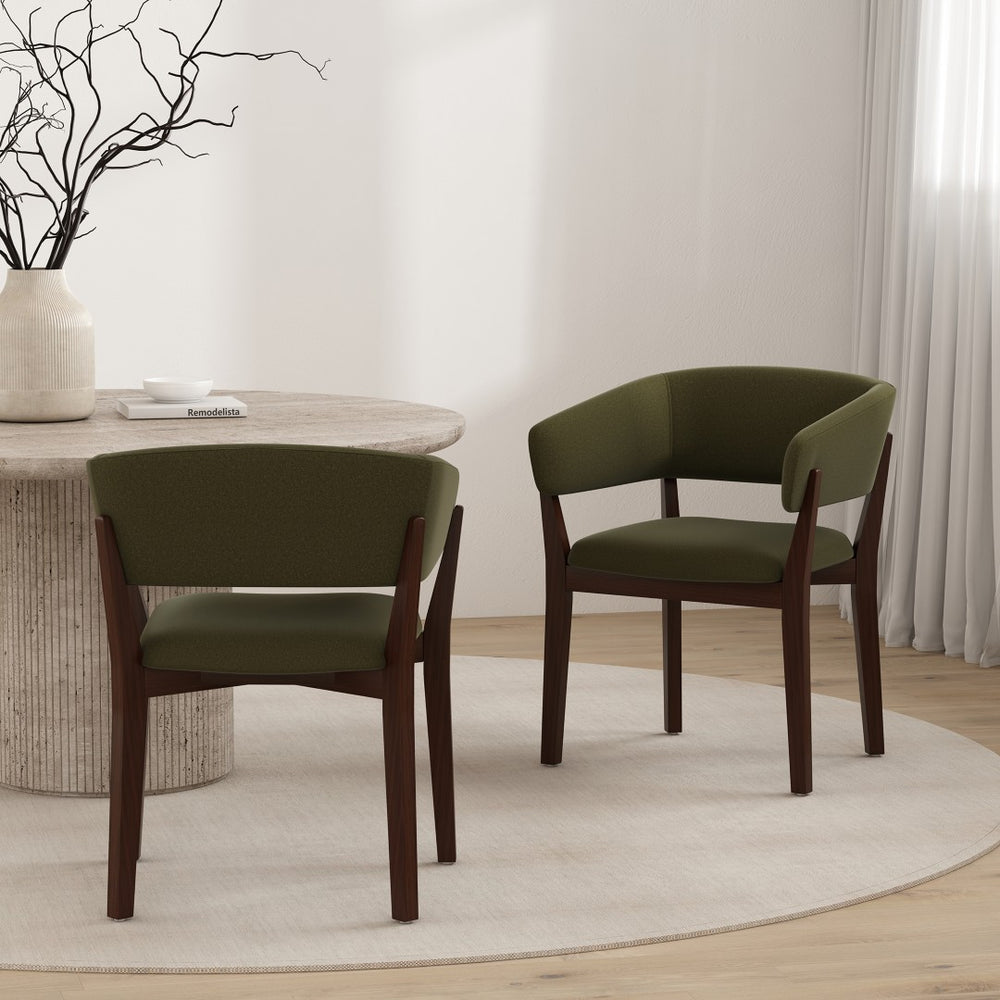 Manhattan Comfort Blake Faux Mohair Dining Armchair Set - Sculptural Elegance With Beech Wood Legs For Timeless Style Green Beech Wood 2-dc102ar-gr