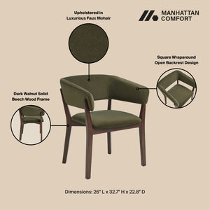 Manhattan Comfort Blake Faux Mohair Dining Armchair Set - Sculptural Elegance With Beech Wood Legs For Timeless Style Green Beech Wood 2-dc102ar-gr