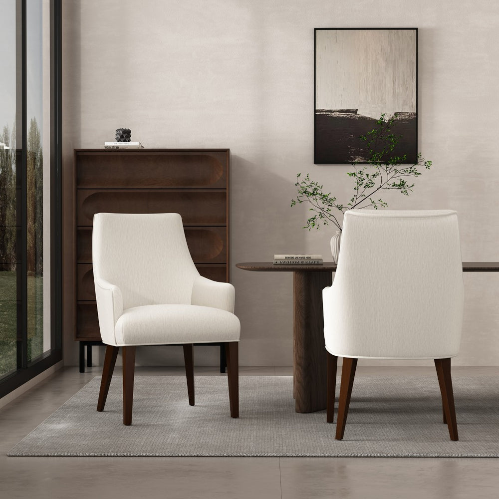 Manhattan Comfort Beever Chenille Dining Armchair Set Of 2 - Modern Elegance With Rubberwood Legs For Everyday Comfort Cream Rubberwood 2-dc103ar-cr