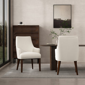 Manhattan Comfort Beever Chenille Dining Armchair Set Of 2 - Modern Elegance With Rubberwood Legs For Everyday Comfort Cream Rubberwood 2-dc103ar-cr